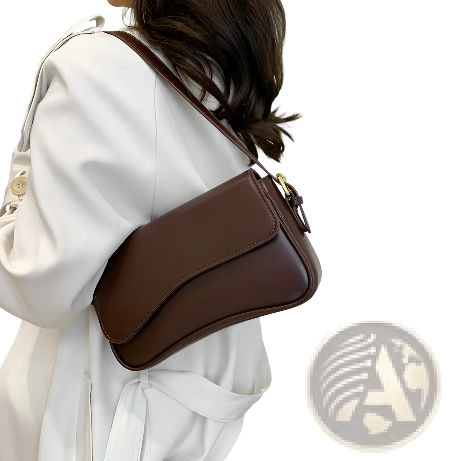 Brown leather minimalist crossbody messenger bag with sleek design and gold tone hardware for everyday use