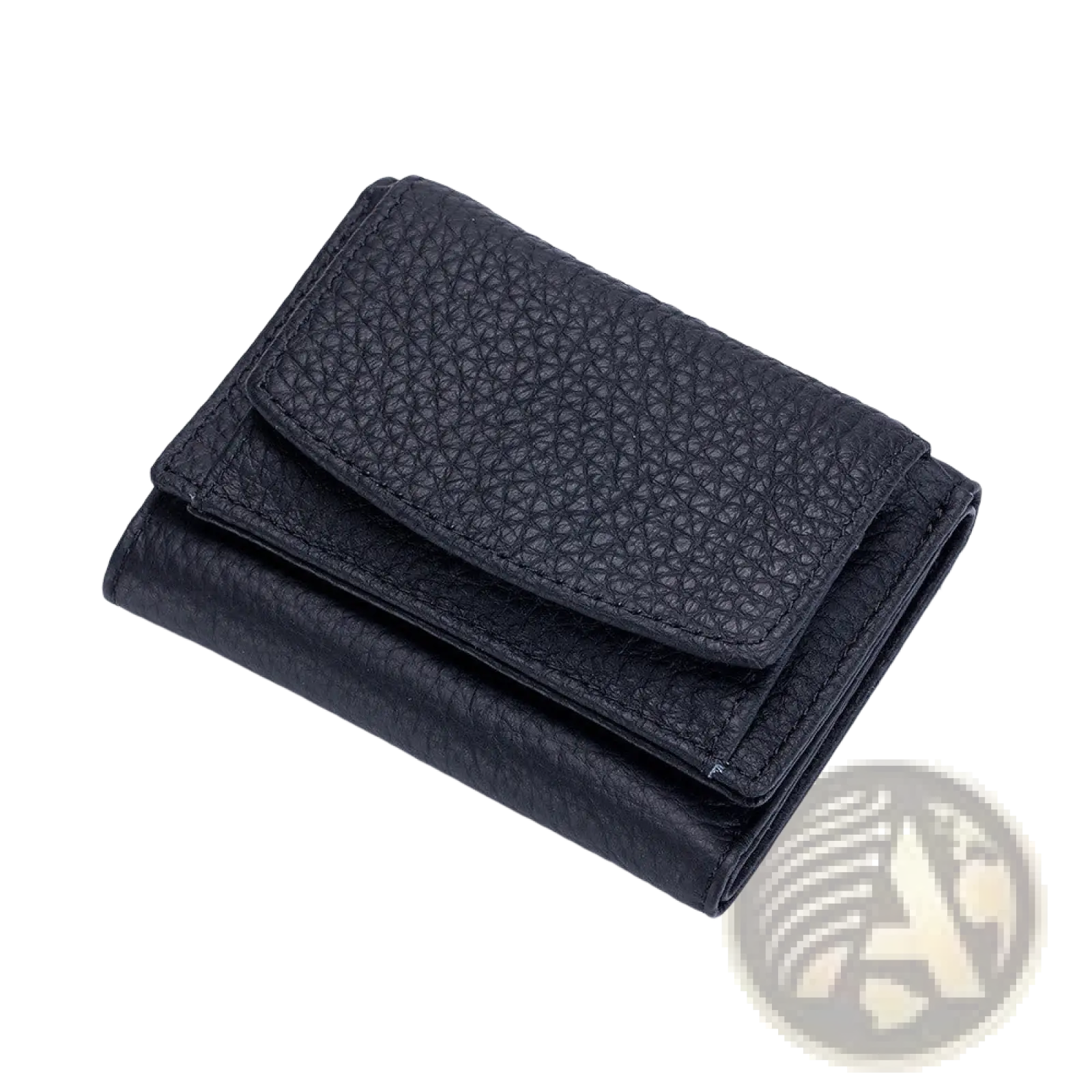 Black pebbled leather tri-fold wallet compact cowhide bifold card holder for organized everyday use