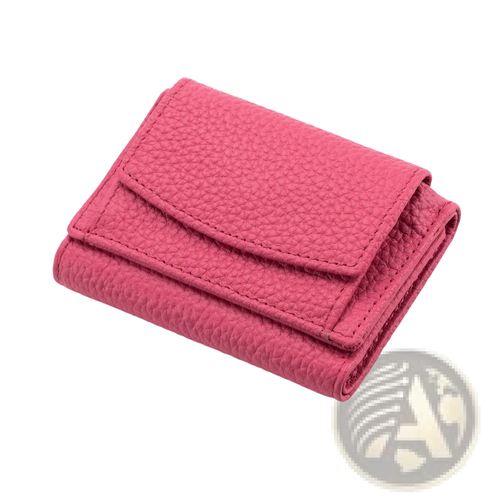 Leather mini wallet compact cowhide bifold card holder in vibrant pink with textured pebbled leather and neat stitching