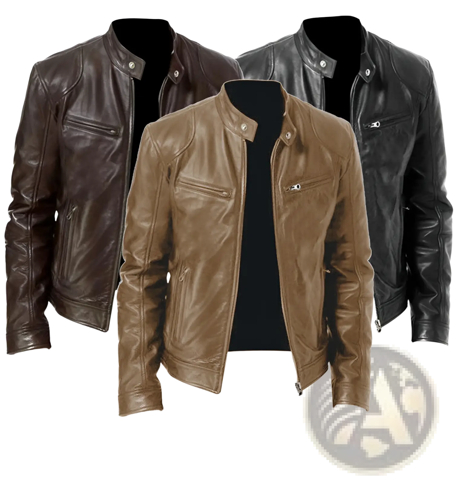 Brown leather slim fit motorcycle jacket with classic design and silver zippers for stylish protection