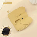 Yellow elephant leather accordion card holder wallet with black button eyes and zipper closure made of soft leather