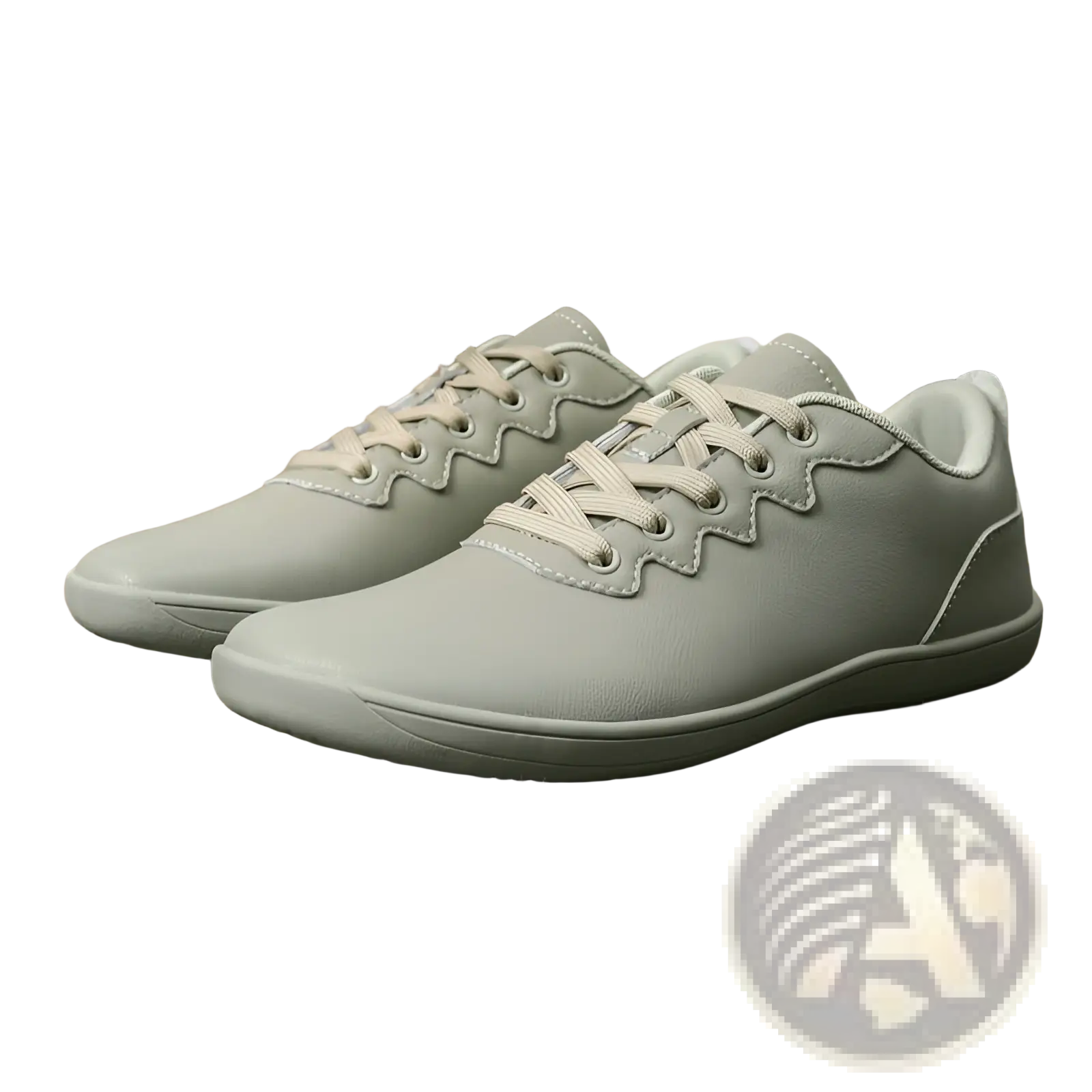 Light gray leather outdoor sneakers with matching laces and a subtle wave pattern along lace eyelets for casual wear