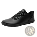 Black leather lace-up sneaker with minimalist design and subtle stitching for casual outdoor use