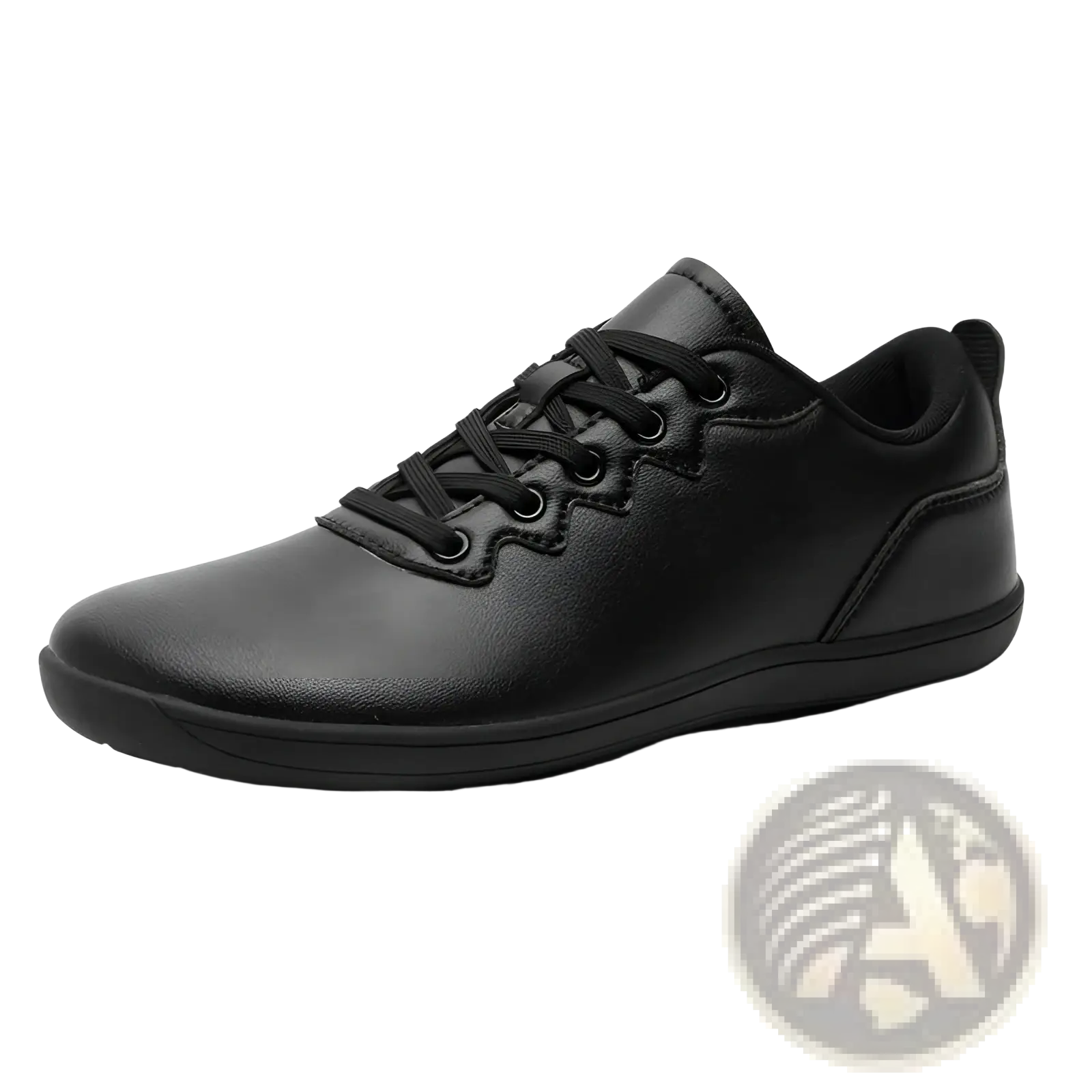 Black leather lace-up sneaker with minimalist design and subtle stitching for casual outdoor use