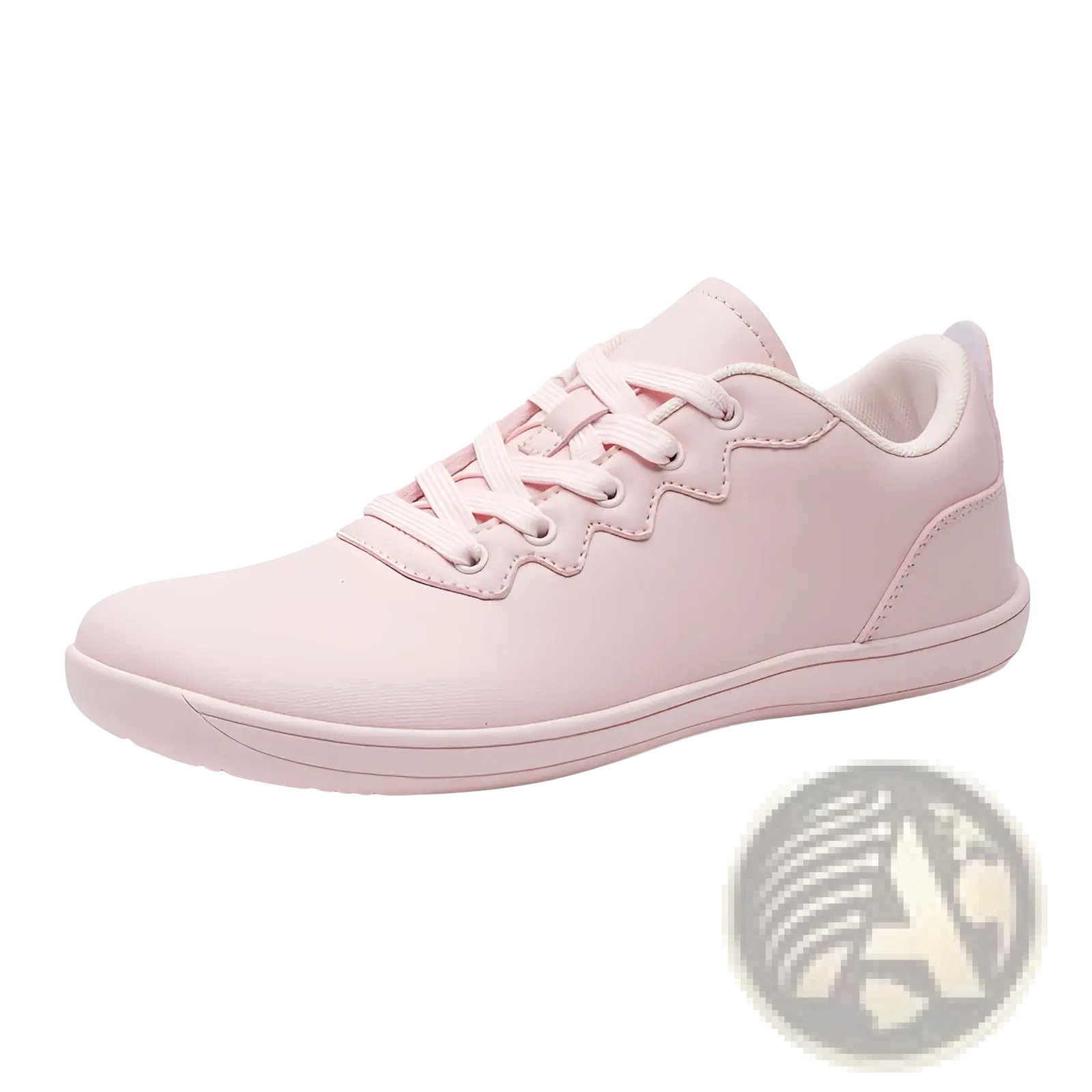 A soft pink leather outdoor sneaker with a smooth matte finish and matching laces for minimalist casual wear