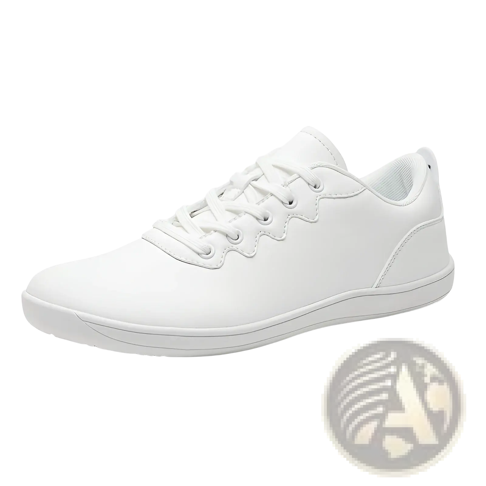 White leather low-top outdoor sneaker with clean minimalist design and matching laces for casual wear
