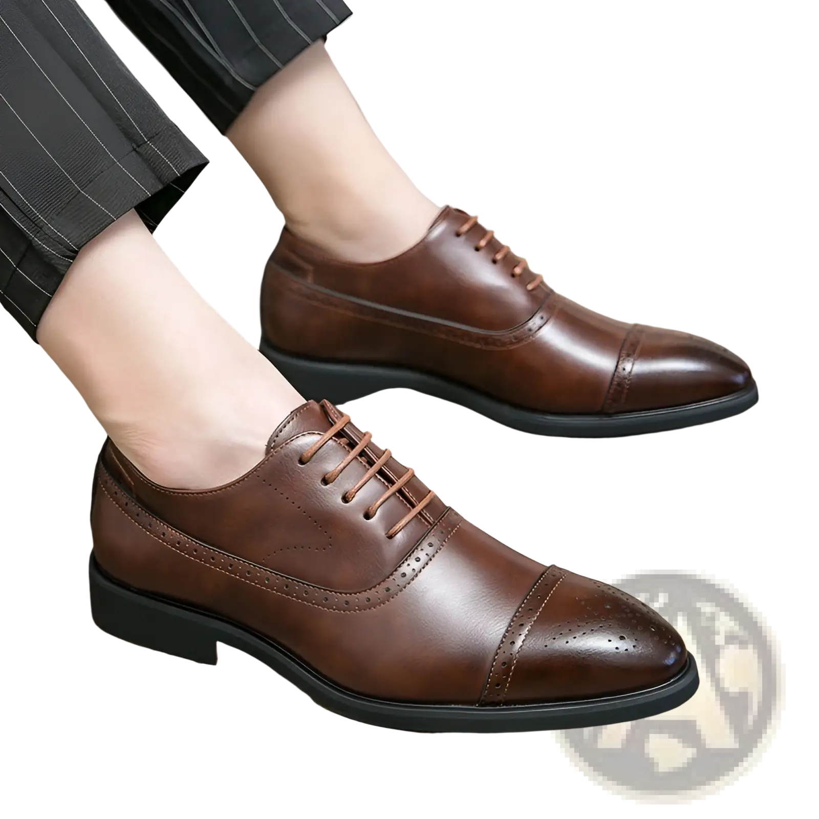 Brown leather oxford shoes mens business casual brogue with brogue detailing and matching laces