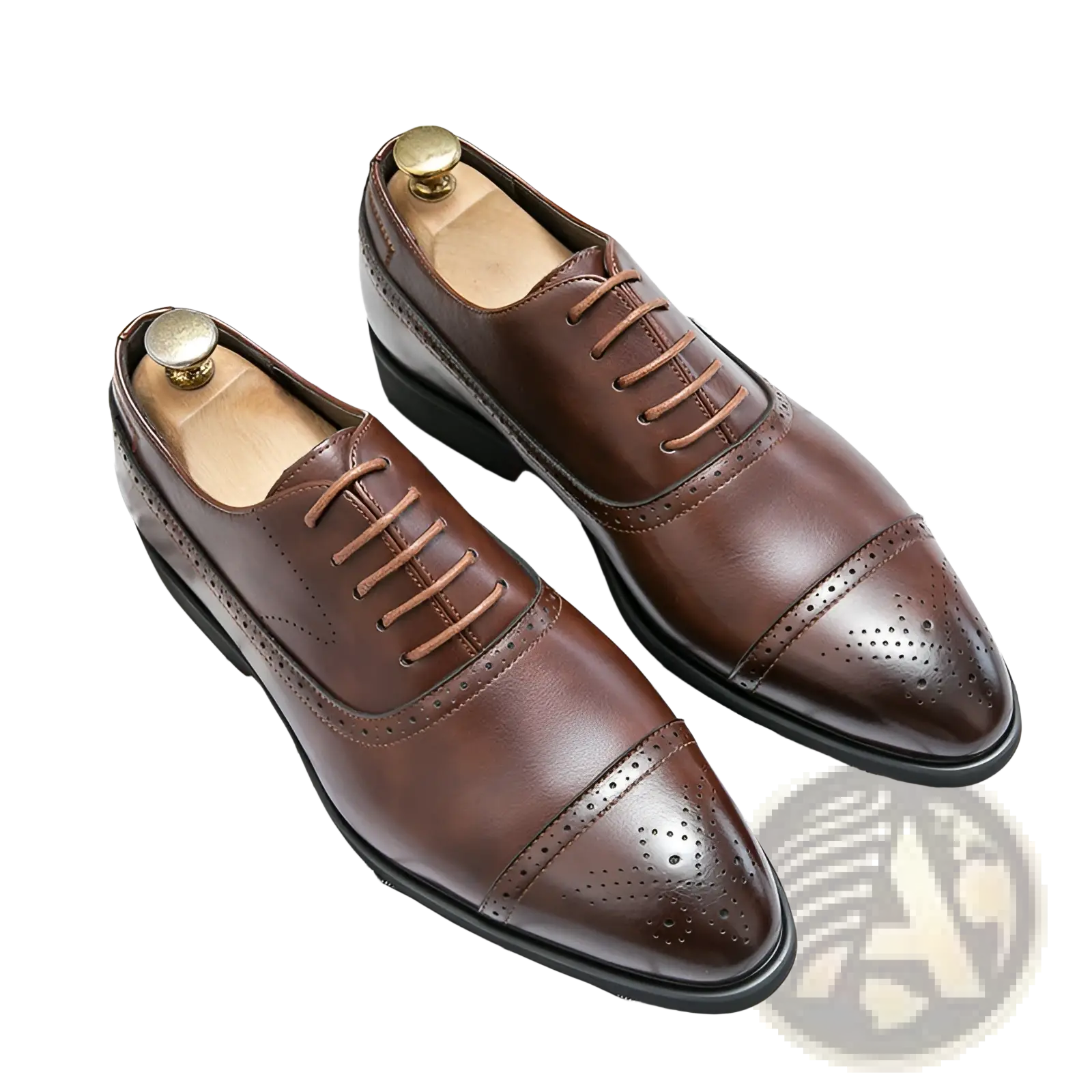 Brown leather oxford shoes men’s business casual brogue with classic cap-toe design and matching laces