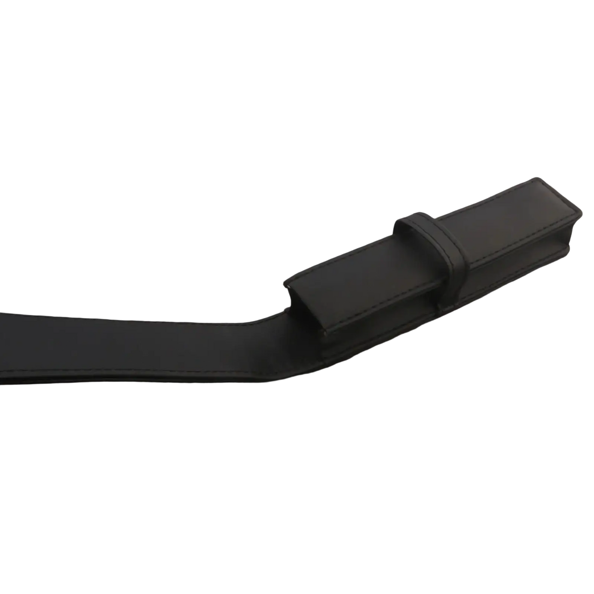 Black leather belt with a rectangular buckle designed as a minimalist accessory for leather pen case stationery pouch