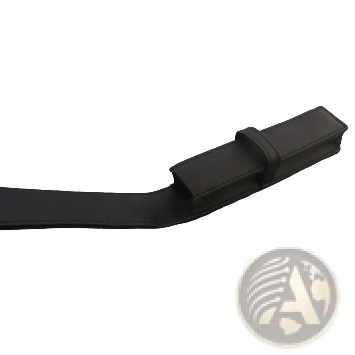 Black leather belt with a rectangular buckle designed as a minimalist accessory for leather pen case stationery pouch