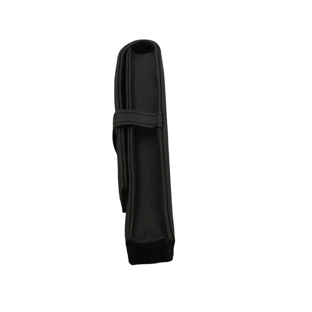 Black leather pen case with minimalist design and simple strap closure for stationery storage