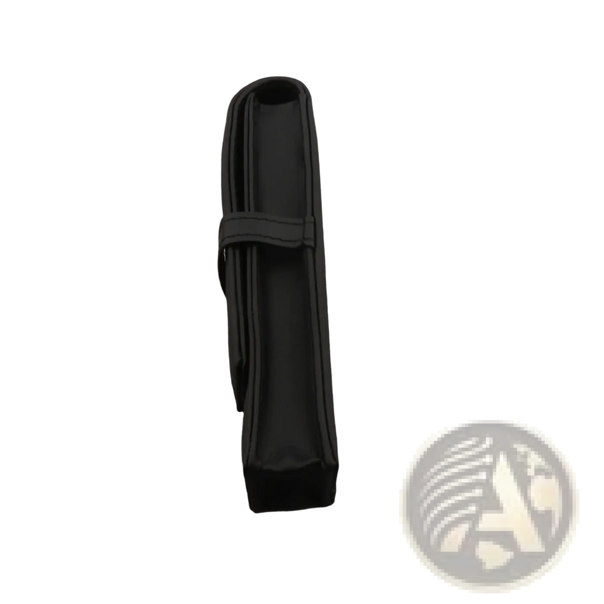 Black leather pen case with minimalist design and simple strap closure for stationery storage
