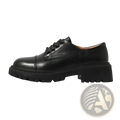 Black leather platform oxford shoe with chunky textured rubber sole made of cowhide in british style
