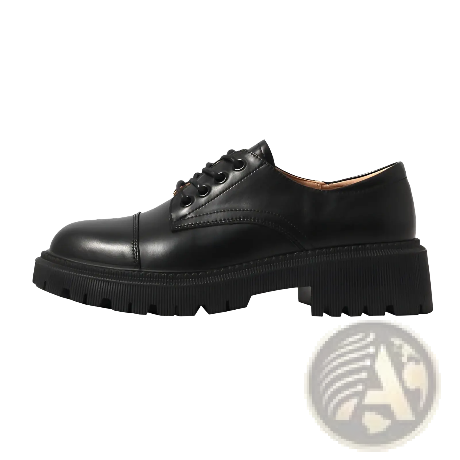 Black leather platform oxford shoe with chunky textured rubber sole made of british style cowhide