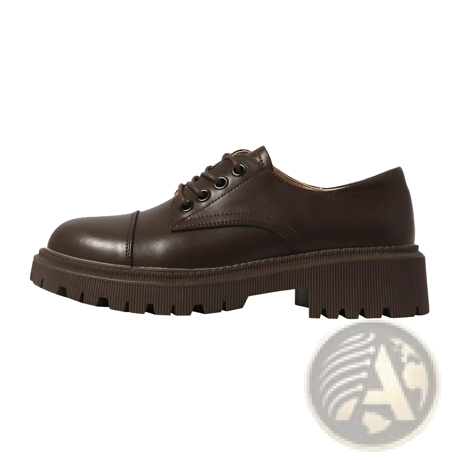 Brown leather platform oxford shoe with chunky textured sole made of cowhide in british style