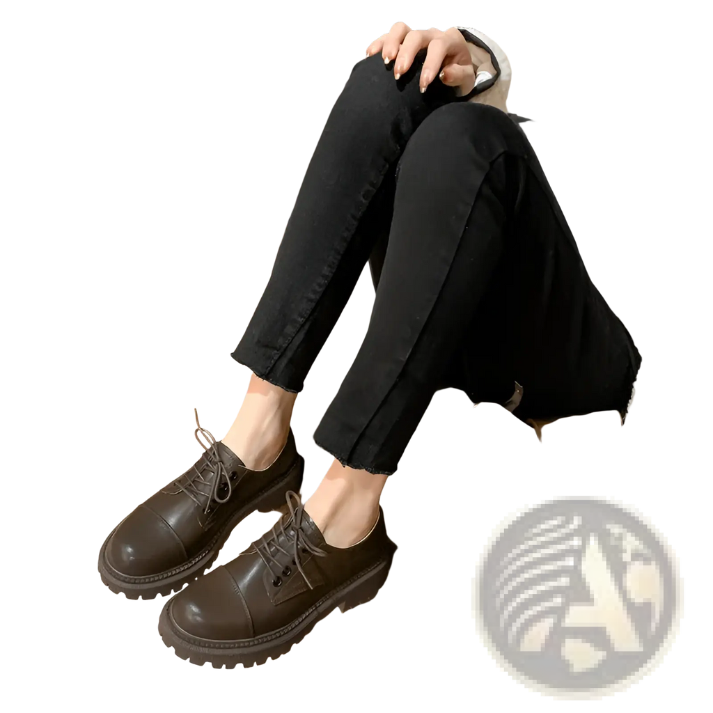 Dark brown leather platform oxford shoes in British style with chunky sole and rounded toe made of cowhide