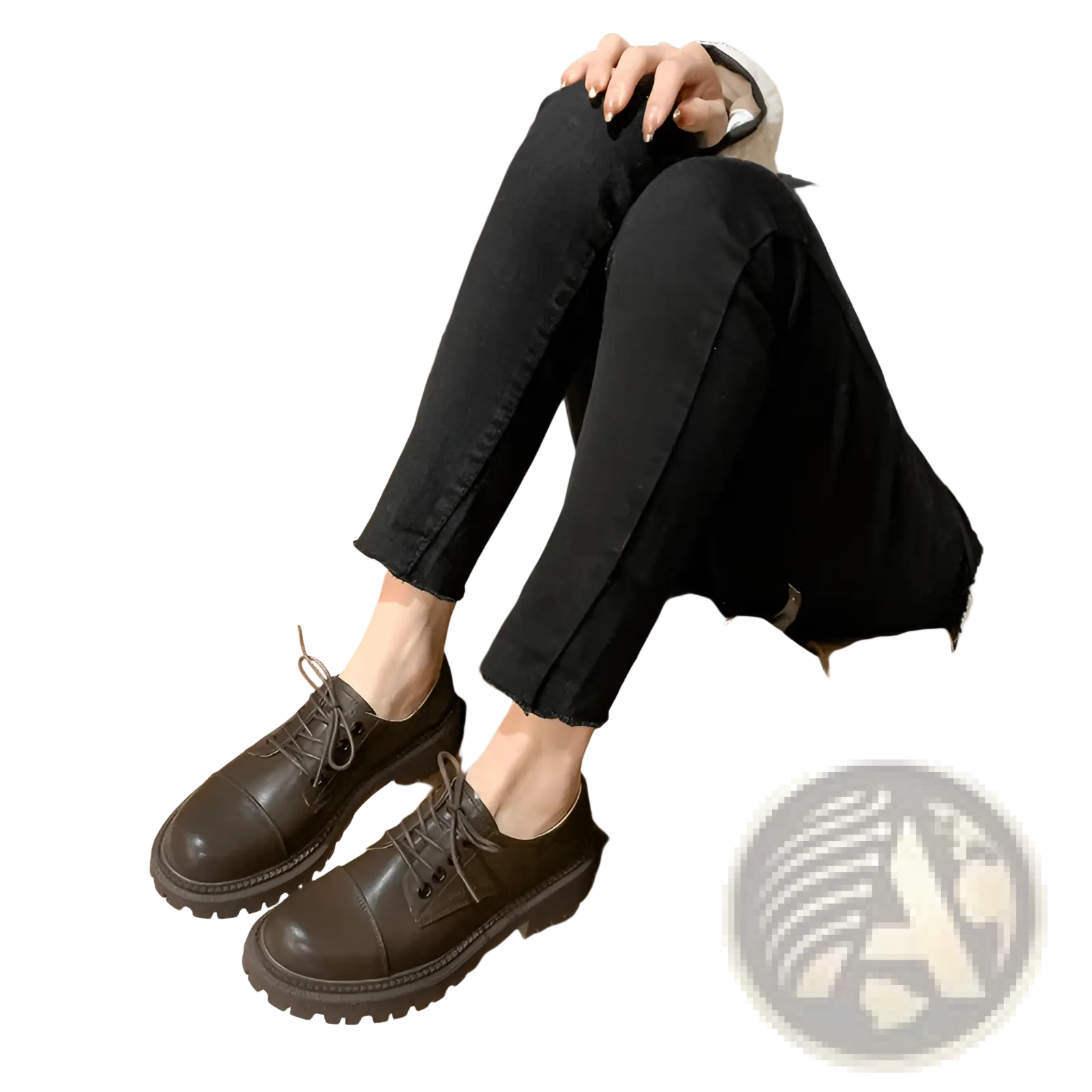 Dark brown leather platform oxford shoes in British style with chunky sole and rounded toe made of cowhide
