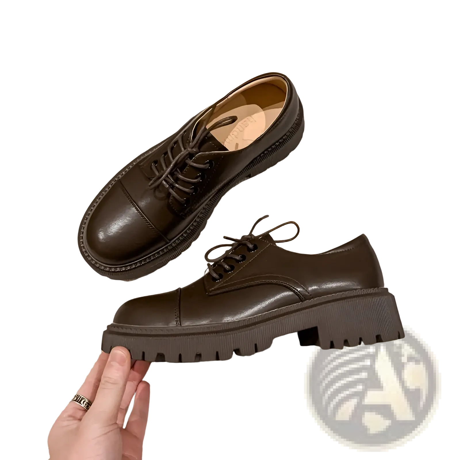 Dark brown leather platform oxford shoes british style with chunky textured rubber sole made of cowhide