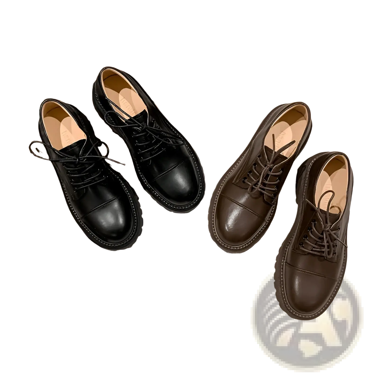 A pair of black and brown leather platform oxford shoes with classic cap toe design in British style cowhide
