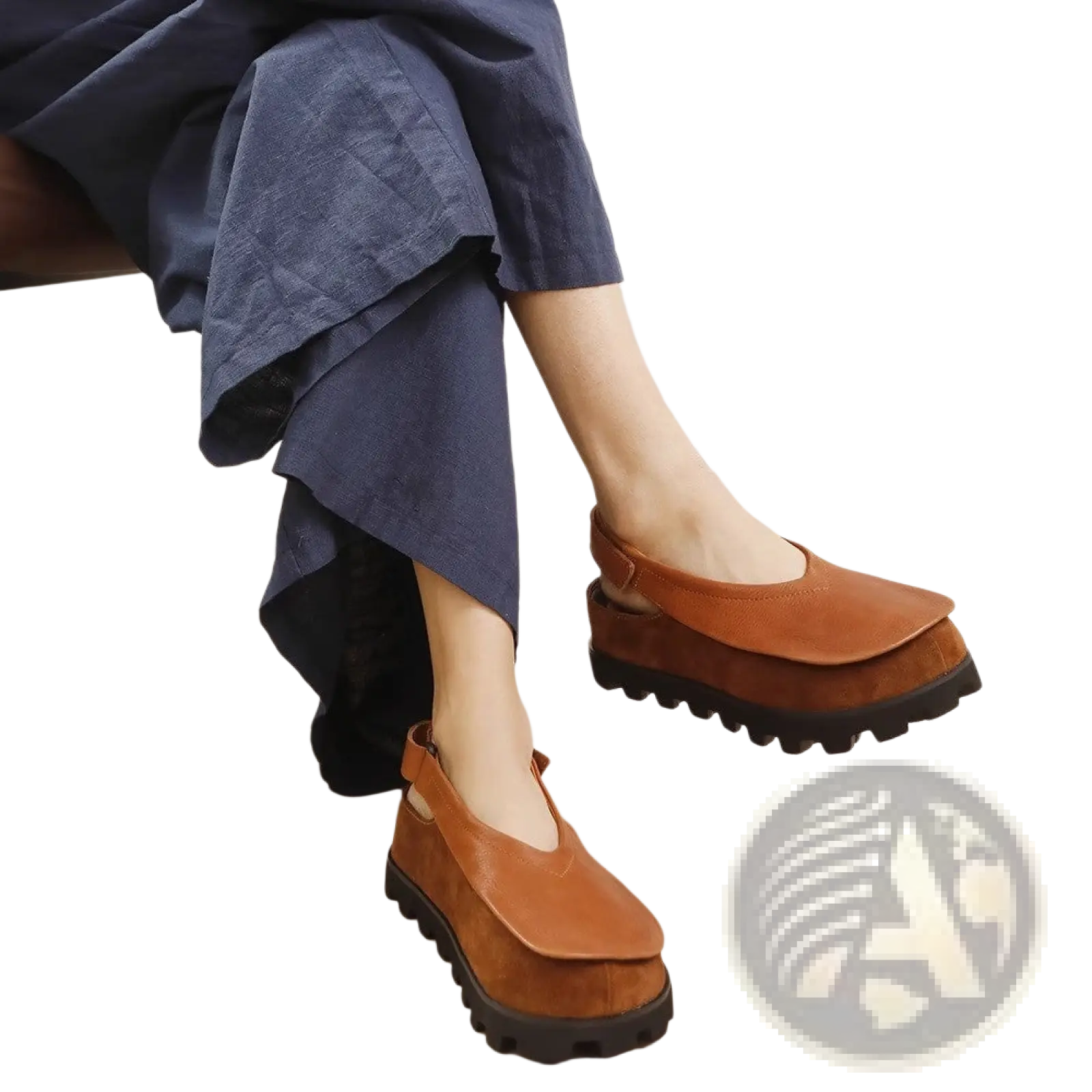 Brown leather platform sandals with a chunky black rubber sole and open toe design for retro style footwear
