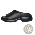 Black leather mule slip-on sandal with chunky sculpted sole for women summer platform slide shoes