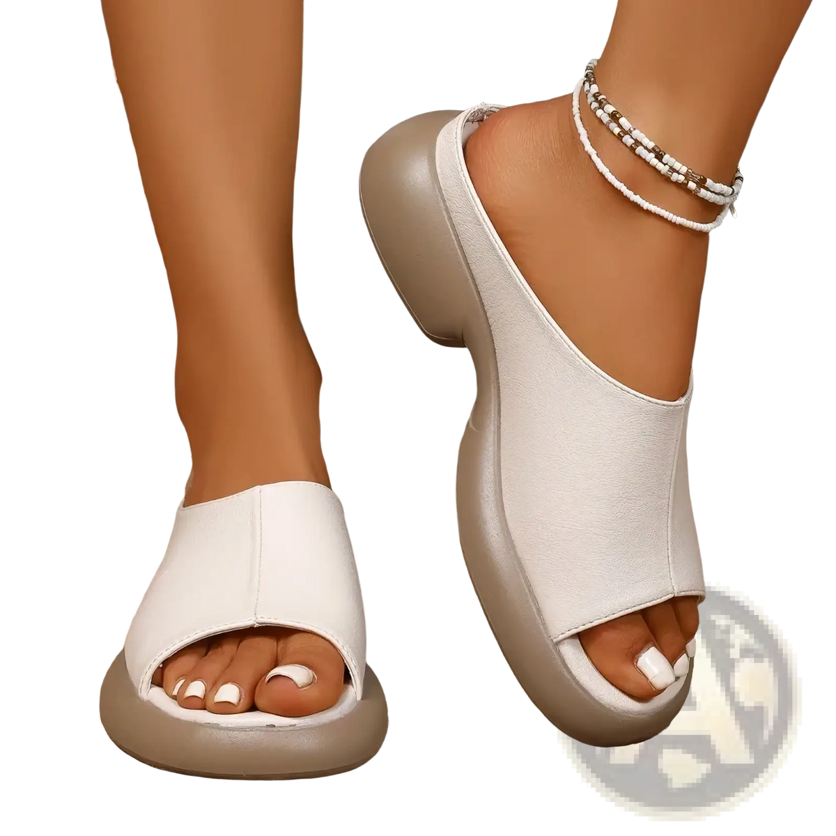 White leather platform slide sandals for women with chunky gray sole ideal for summer shoes