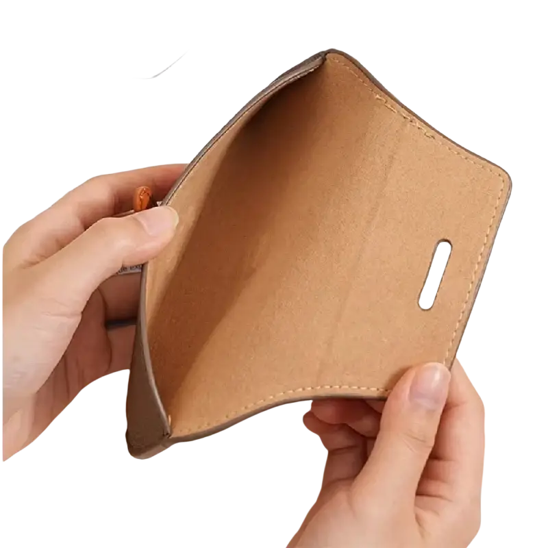 Brown leather reading glasses bag with minimalist design and visible stitching for glasses bags woman