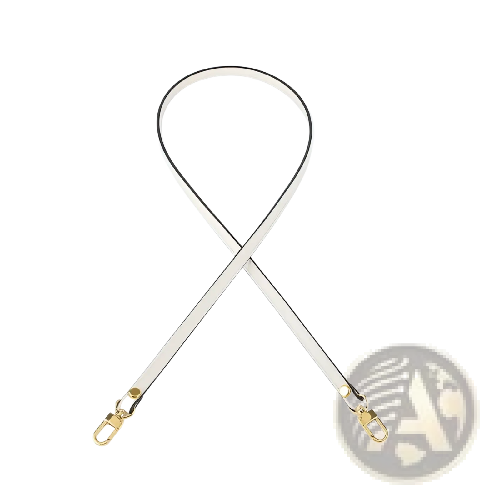 Leather replacement strap for crossbody bags in off-white leather with black piping and gold-tone metal hardware