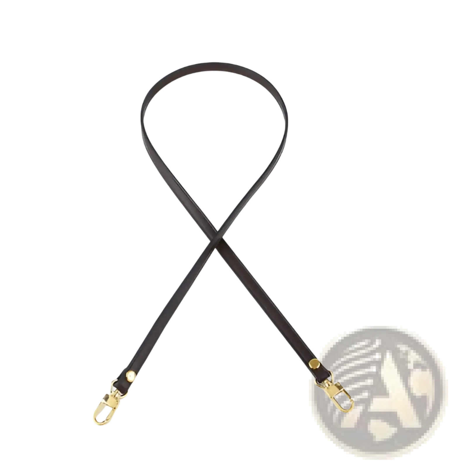 Black leather replacement strap for crossbody bags with gold tone metal clasps and shoulder design