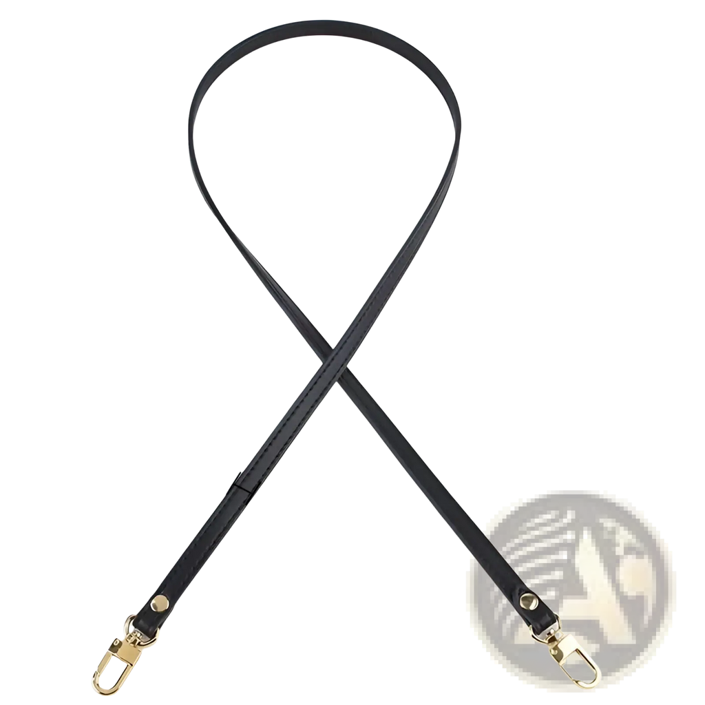 Black leather replacement strap for crossbody bags with gold-tone metal clasps and adjustable design