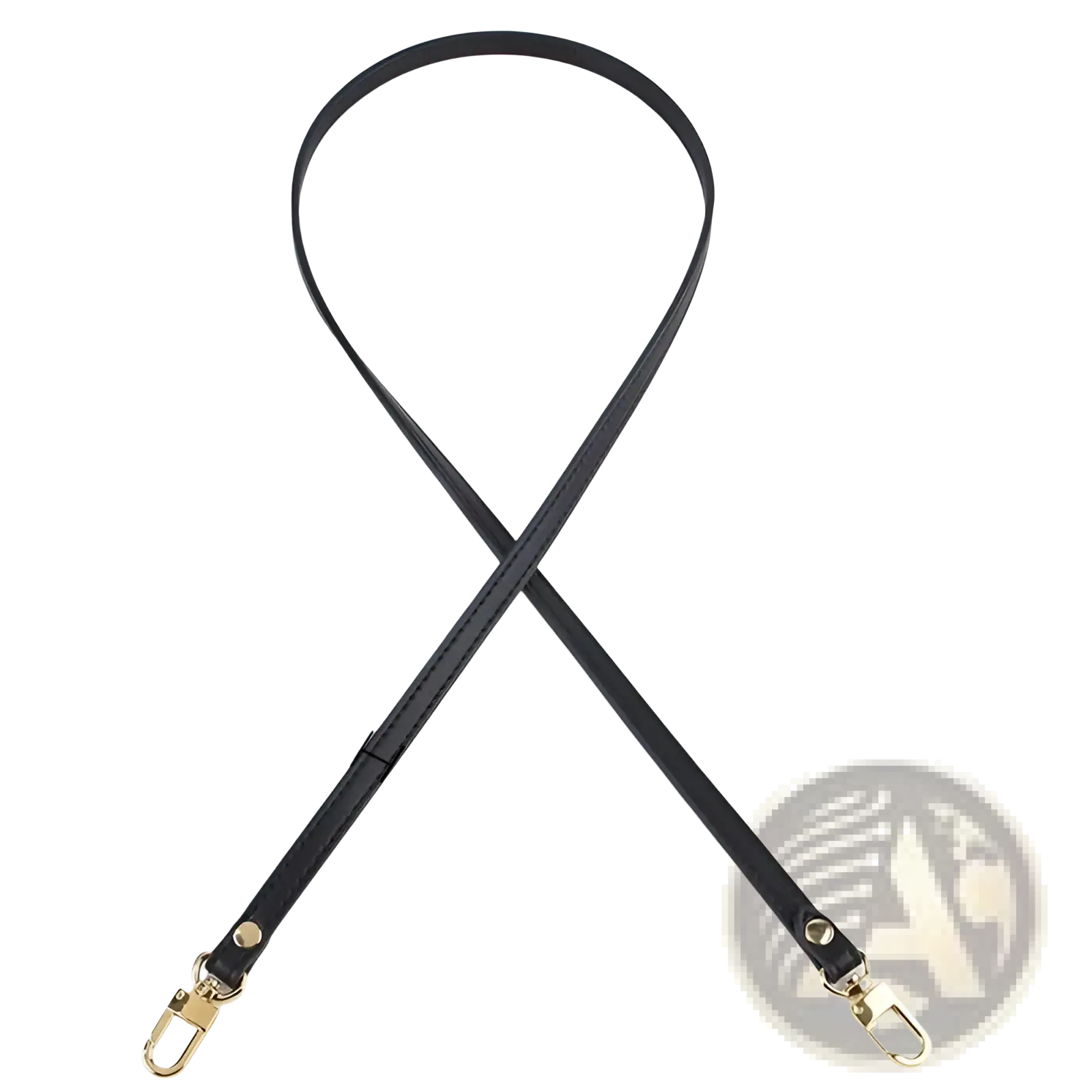 Black leather replacement strap for crossbody bags with gold-tone metal clasps and adjustable design