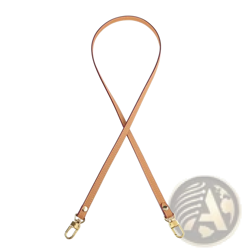 Leather replacement strap for crossbody bags in tan leather with gold-tone metal hardware and stitched edges