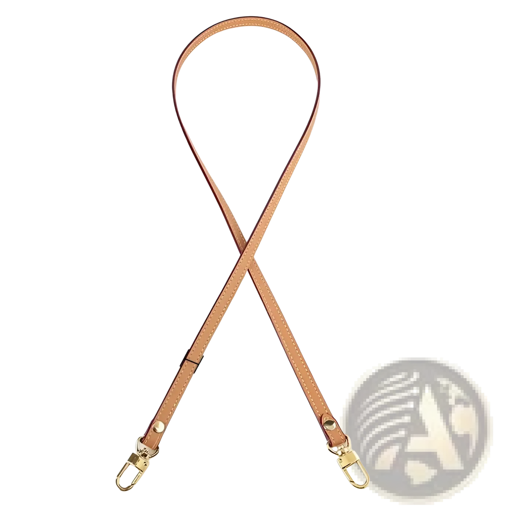 Leather replacement strap for crossbody bags in tan leather with gold-tone metal hardware and stitched edges