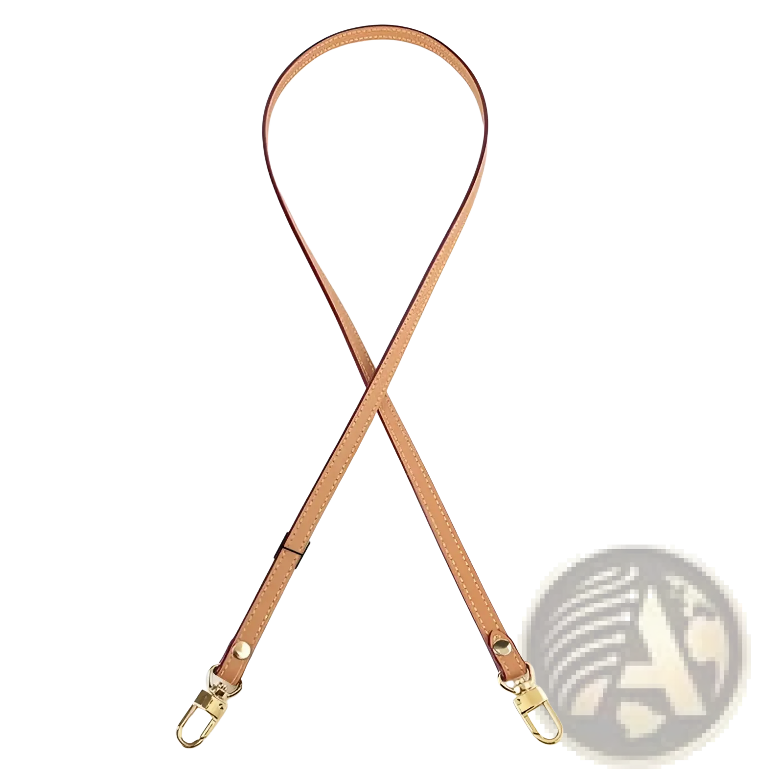 Leather replacement strap for crossbody bags in tan leather with gold-tone metal hardware and stitched edges
