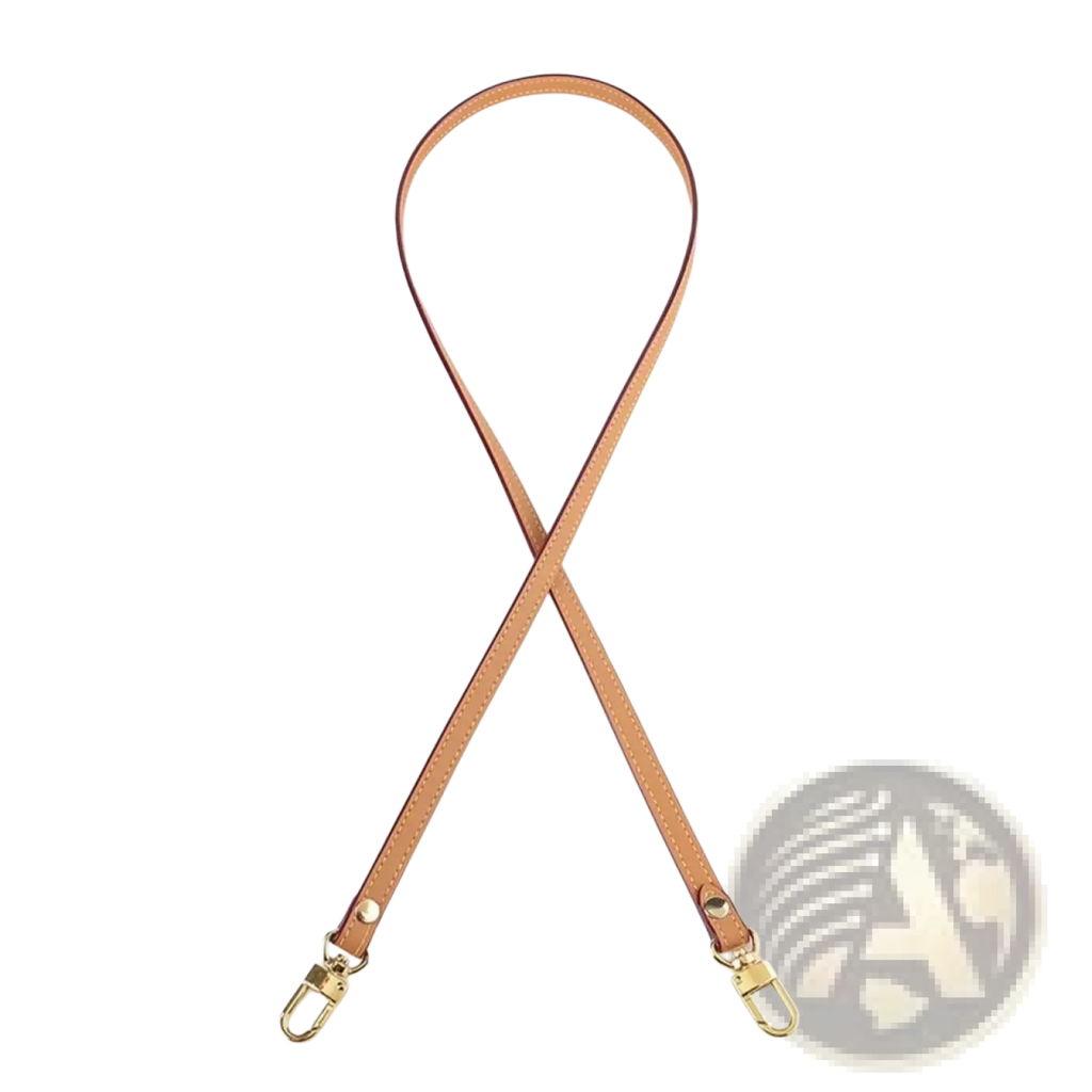 Leather replacement strap for crossbody bags in tan leather with gold-tone metal hardware and stitched edges