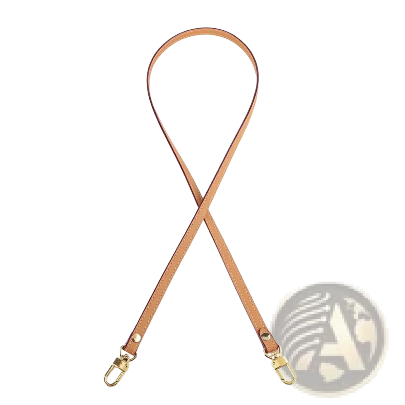 Leather replacement strap for crossbody bags in tan leather with gold-tone metal hardware and stitched edges