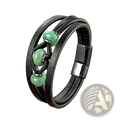 Black leather rope bracelet with natural green jade stone beads and sleek magnetic clasp for secure wear