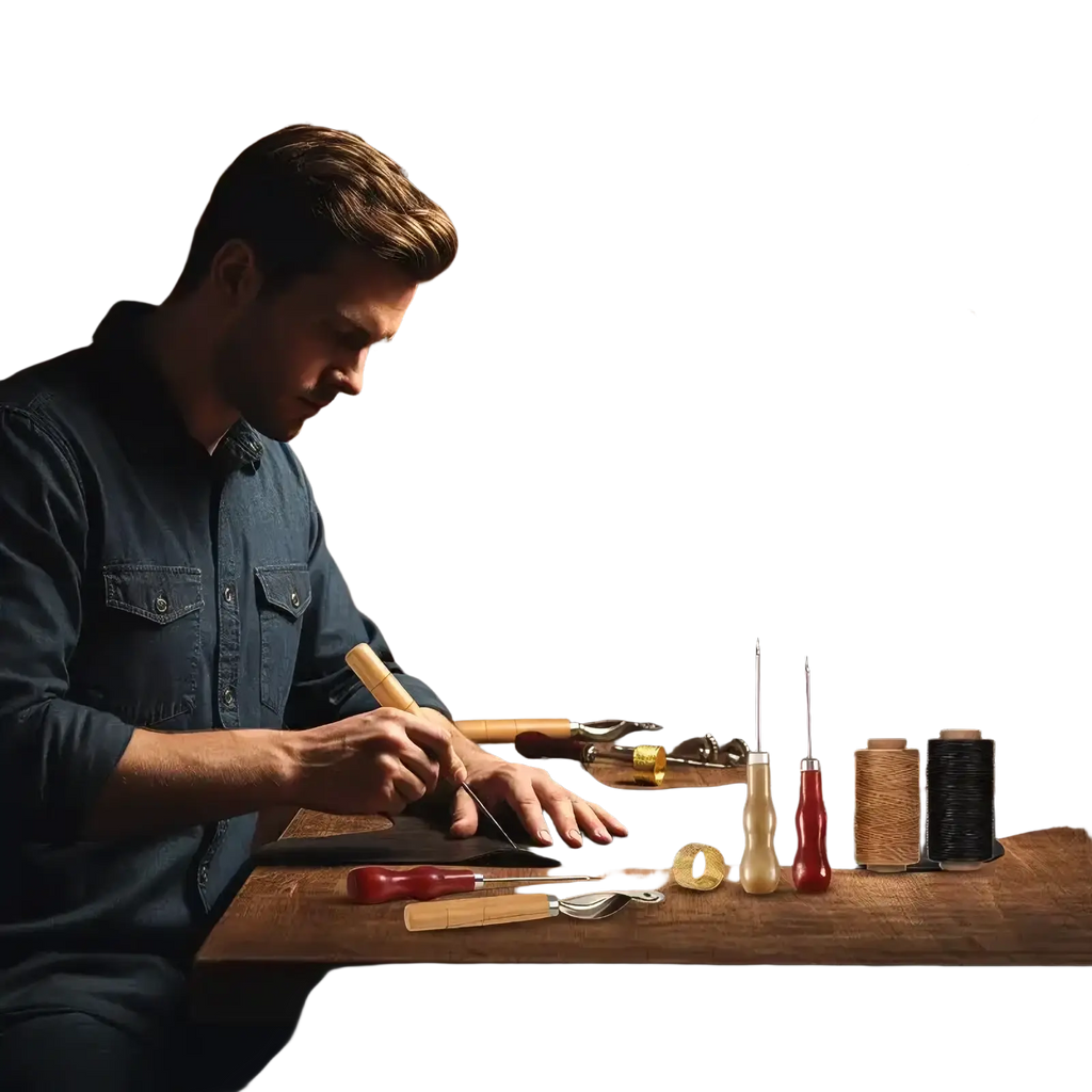 Leather sewing tools kit with precision ergonomic wooden handles and sturdy materials for diy craft and repair