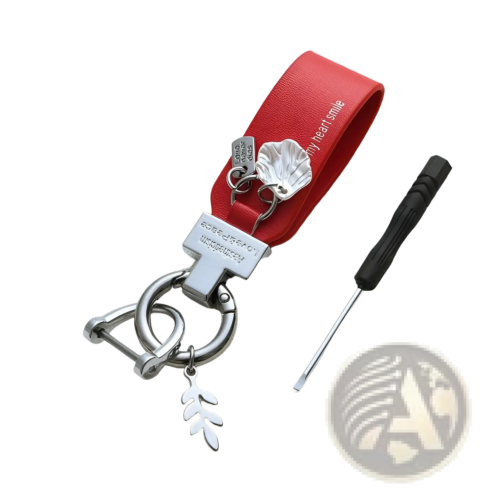 Red leather keychain with silver metal accents and shell-shaped charm for anti loss car use french style