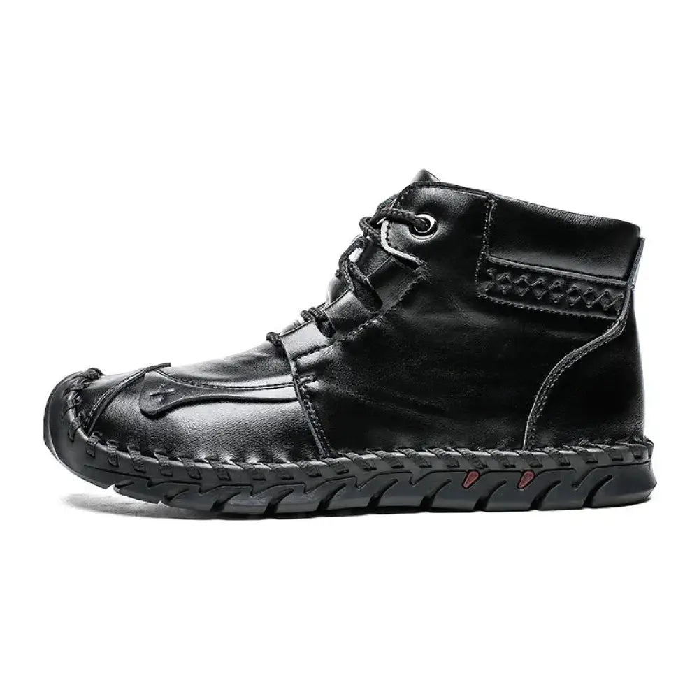 Arbaglobal men’s handcrafted black leather high-top boot with hand-stitched detailing and rugged rubber sole