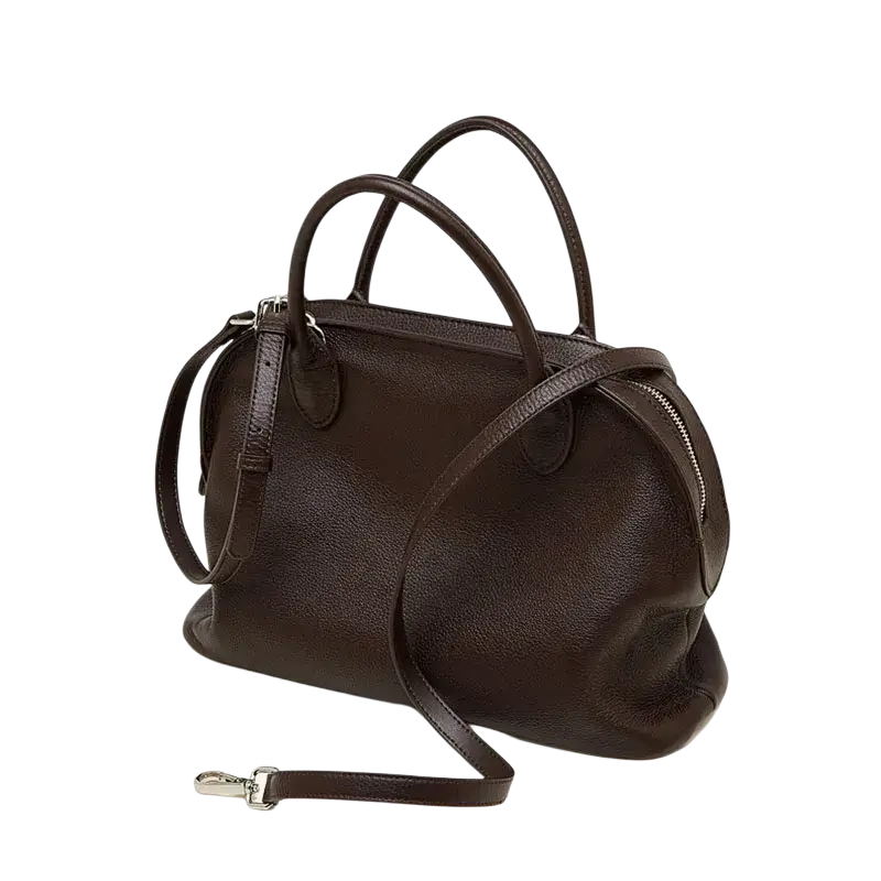 Brown leather shoulder bag cowhide tote handbag with dual top handles and detachable strap for cell phone use in guangdong province