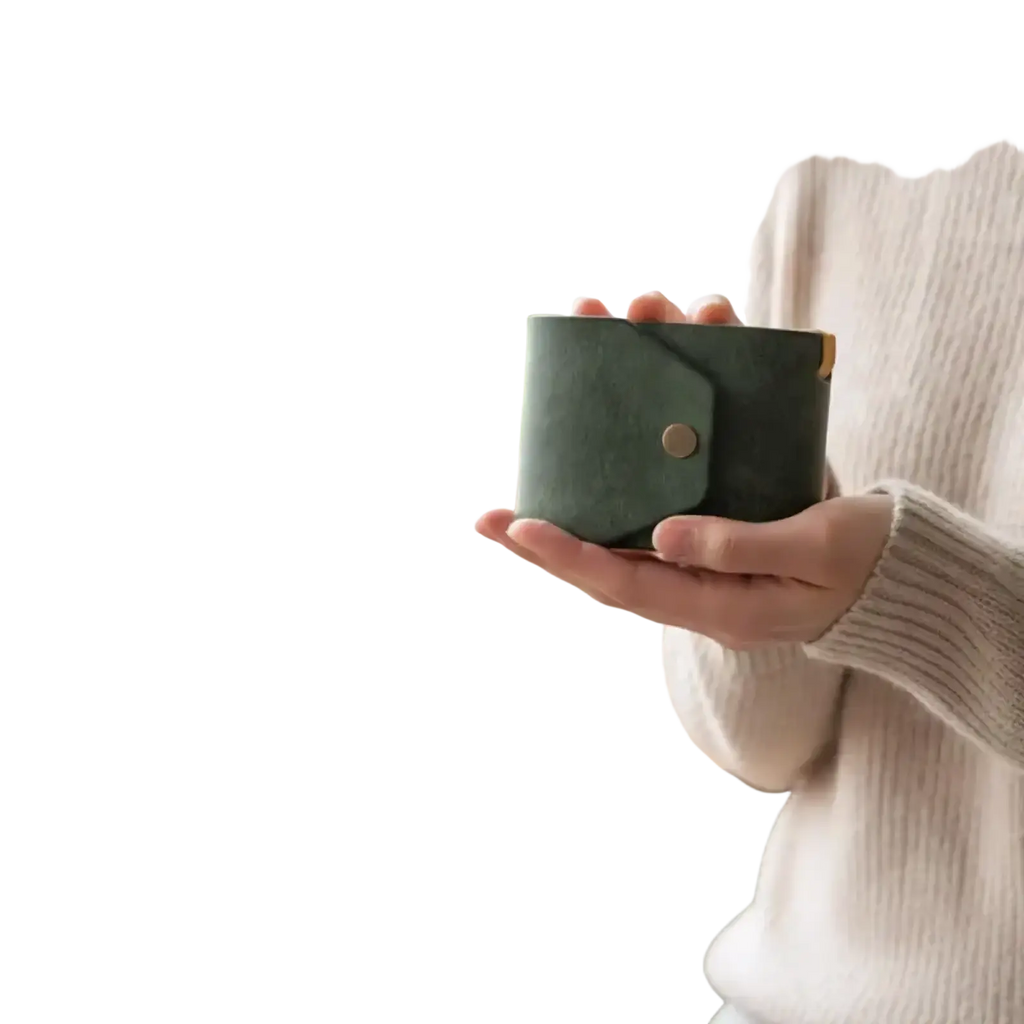 Leather smart wallet quick access card holder in dark green leather with a single gold-tone button closure