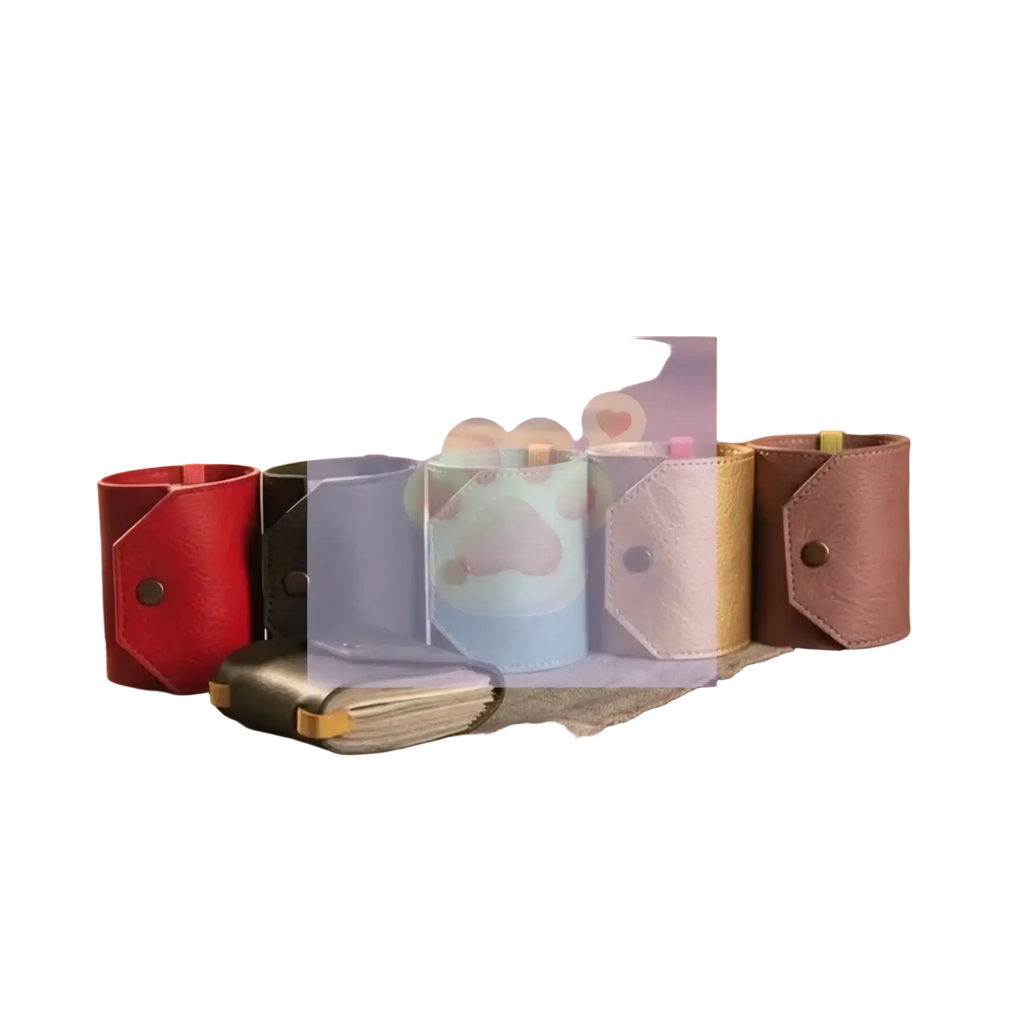 Set of five colorful faux leather leather smart wallet quick access card holders in red black light blue gold and rose gold