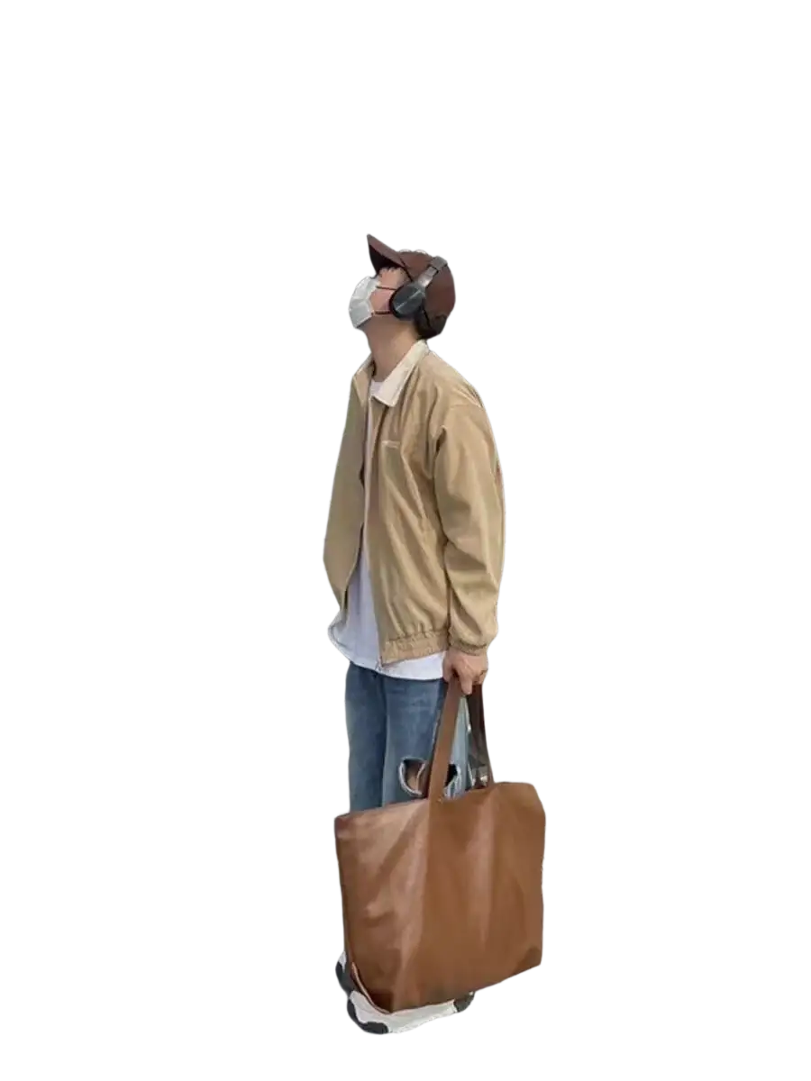 Brown leather tote bag with long handles large capacity perfect for commuter shopper use