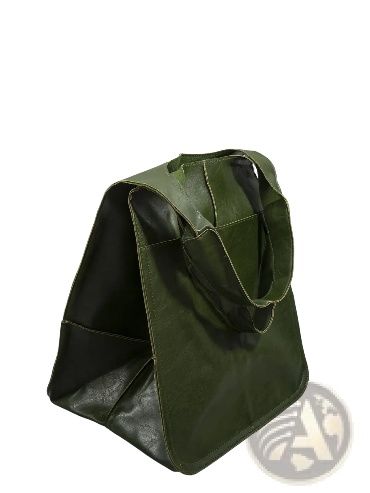 Olive green leather tote bag with large capacity, soft slouchy design, and sturdy handles for shoulder use