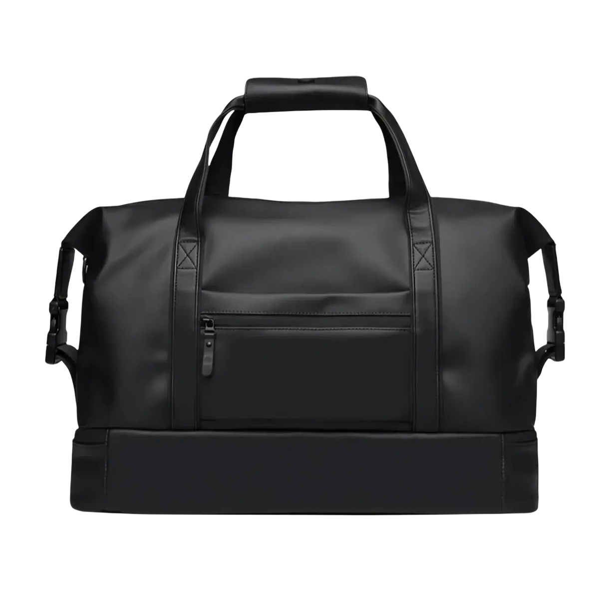 Leather travel duffel bag black waterproof with large capacity reinforced handles and front zippered pocket