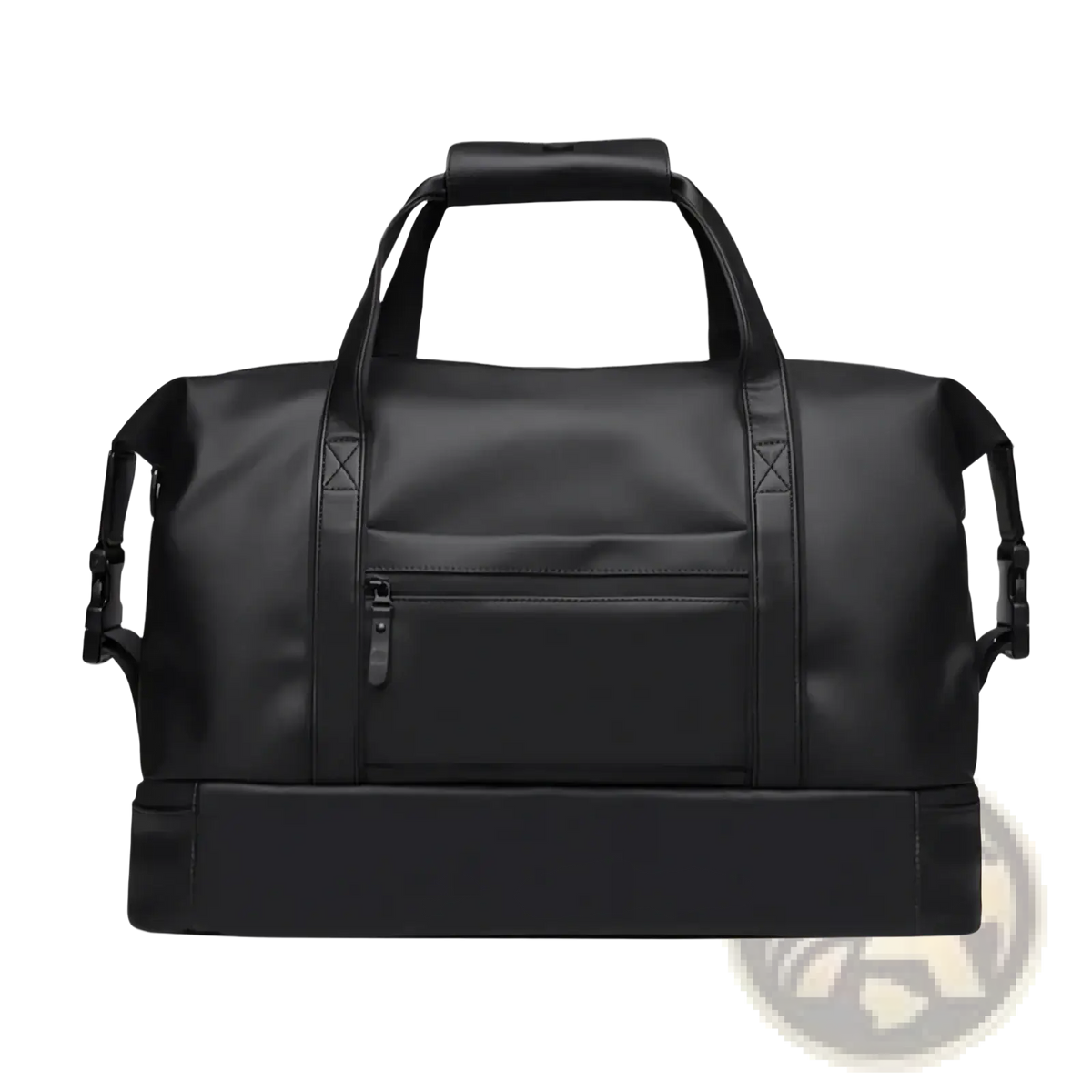 Leather travel duffel bag black waterproof with large capacity reinforced handles and front zippered pocket