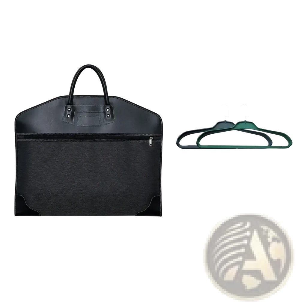 Black leather travel garment bag with top handle front zipper pocket waterproof business carrier