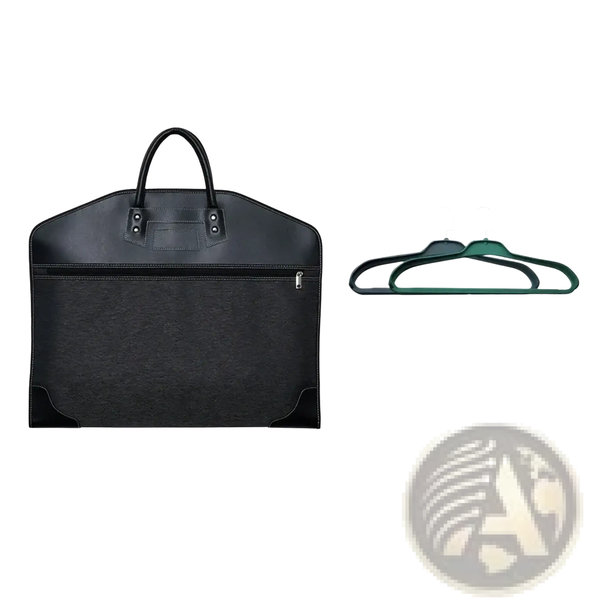 Black leather travel garment bag with top handle front zipper pocket waterproof business carrier