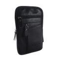 Black leather waist bag with multiple zippers and textured surface mobile phone bag and shoulder small bag